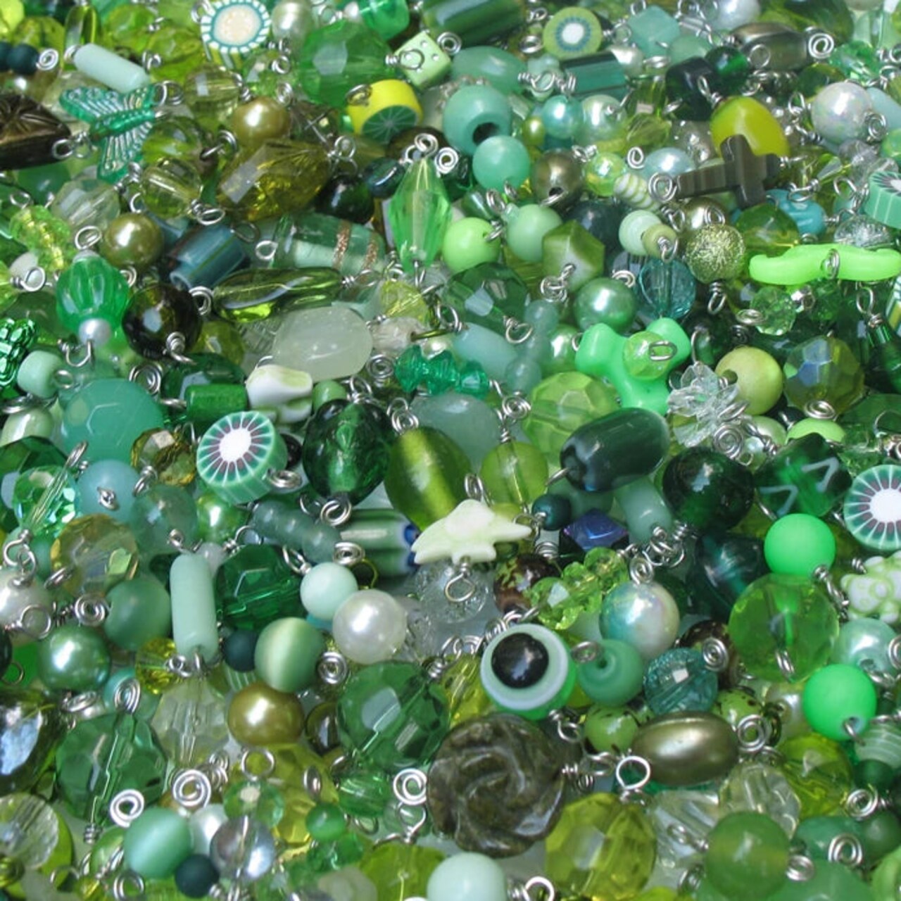 Green Bead Charms Grab Bag, 25 pc Glass & Acrylic Dangle Charms, Adorabilities